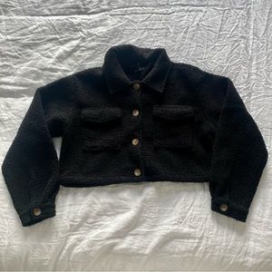 MIMOSA | Cropped Black Sherpa Utility Jacket